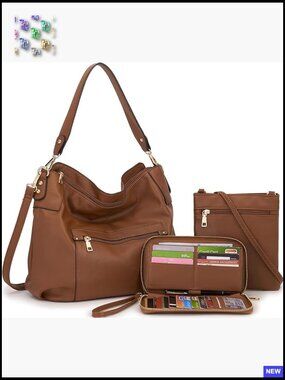 Large Hobo Tote Crossbody Bag Set with Wallet Convertible Shoulder Purse